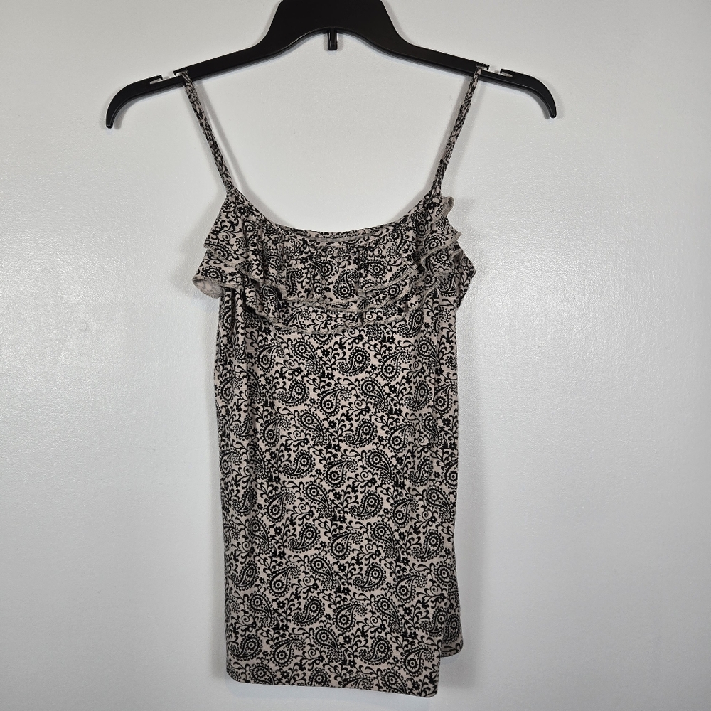 Ann Taylor LOFT Paisley Floral Print Ruffle Cami Stretch Tank Top Size Small